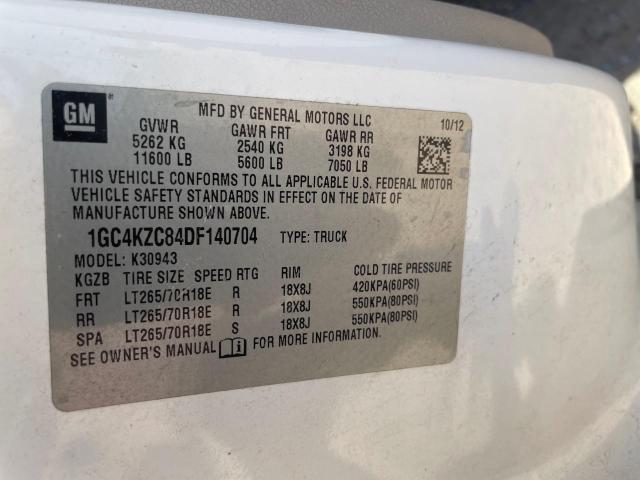 1GC4KZC84DF140704 - 2013 CHEVROLET SILVERADO K3500 WHITE photo 10