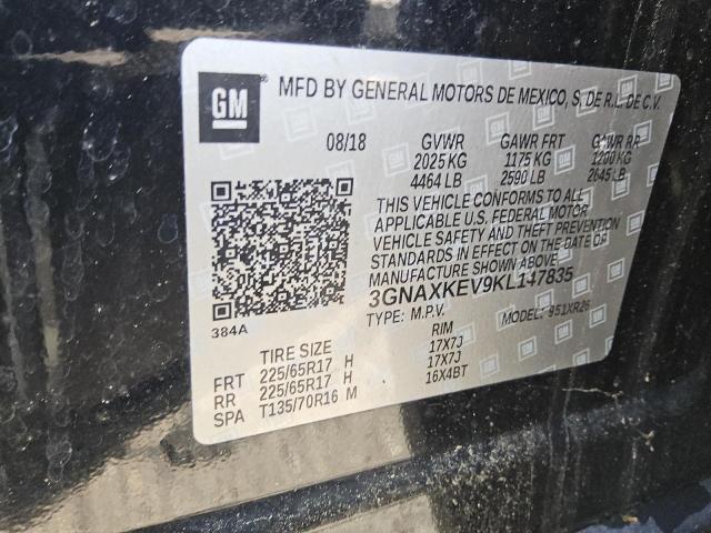 3GNAXKEV9KL147835 - 2019 CHEVROLET EQUINOX LT BLACK photo 13