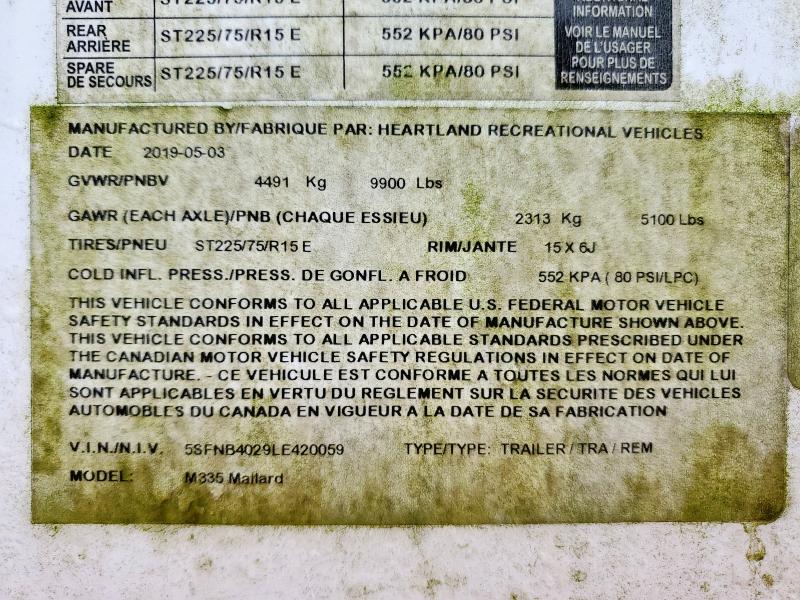 5SFNB4029LE420059 - 2020 HEARTLAND MALLARD M335 WHITE photo 10