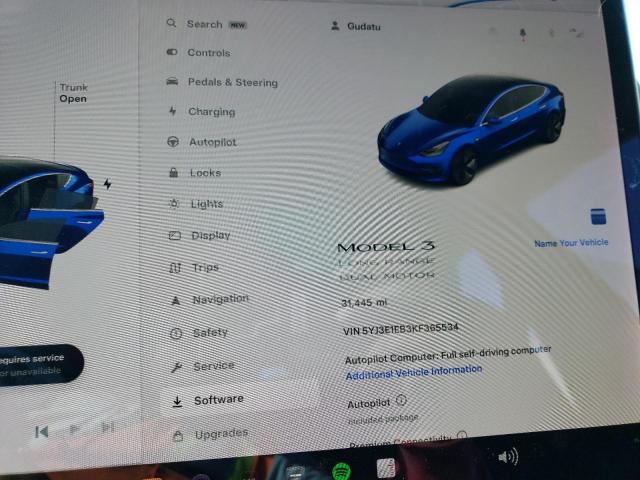 5YJ3E1EB3KF365534 - 2019 TESLA MODEL 3 BLUE photo 9