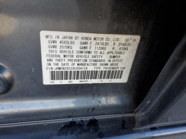 JHMCN36526C004124 - 2006 HONDA ACCORD HYBRID GRAY photo 10