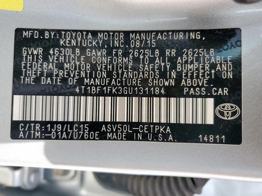 4T1BF1FK3GU131184 - 2016 TOYOTA CAMRY LE SILVER photo 13