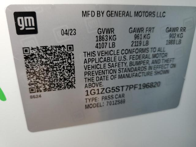 1G1ZG5ST7PF196820 - 2023 CHEVROLET MALIBU RS WHITE photo 12