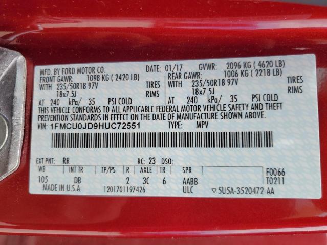 1FMCU0JD9HUC72551 - 2017 FORD ESCAPE TITANIUM RED photo 14