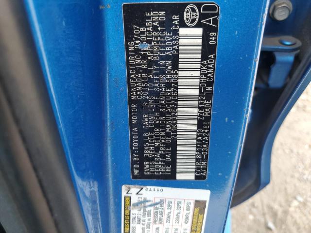 2T1KR32E77C677085 - 2007 TOYOTA COROLLA MA XR BLUE photo 12