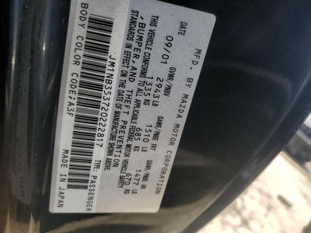 JM1NB353720222817 - 2002 MAZDA MX-5 MIATA BASE BLACK photo 13