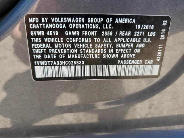 1VWDT7A33HC025833 - 2017 VOLKSWAGEN PASSAT R-LINE გრაფიტი ფოტო 12