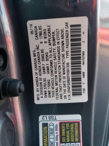 2HGFG3B02FH501336 - 2015 HONDA CIVIC EXL 灰色 照片 12