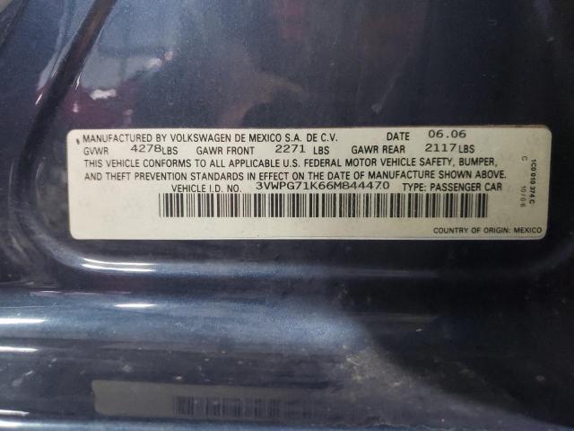 3VWPG71K66M844470 - 2006 VOLKSWAGEN JETTA VALUE BLUE photo 12