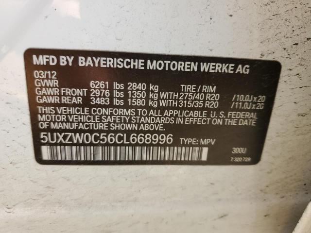 5UXZW0C56CL668996 - 2012 BMW X5 XDRIVE35D WHITE photo 13