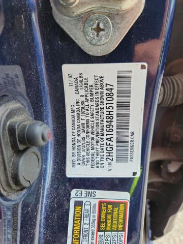 2HGFA16948H510847 - 2008 HONDA CIVIC EXL BLUE photo 12