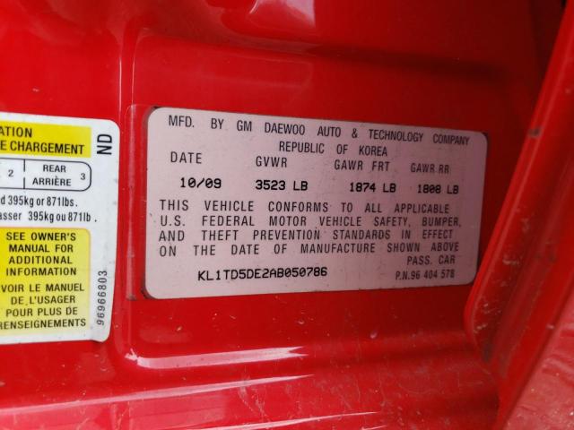 KL1TD5DE2AB050786 - 2010 CHEVROLET AVEO LS 红色 照片 12