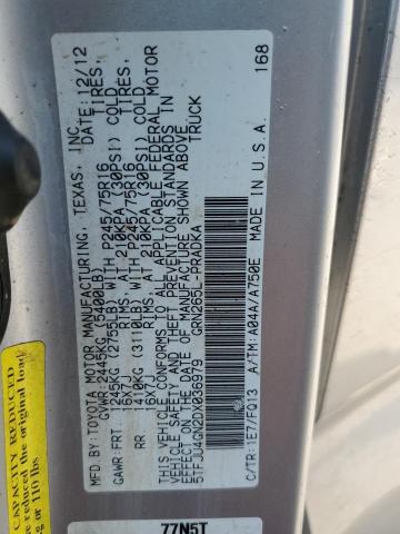 5TFJU4GN2DX036979 - 2013 TOYOTA TACOMA DOUBLE CAB PRERUNNER SILVER photo 12