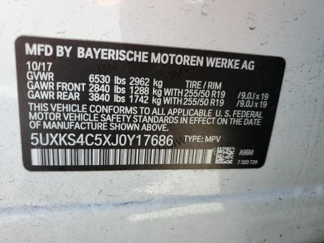 5UXKS4C5XJ0Y17686 - 2018 BMW X5 XDRIVE35D WHITE photo 13