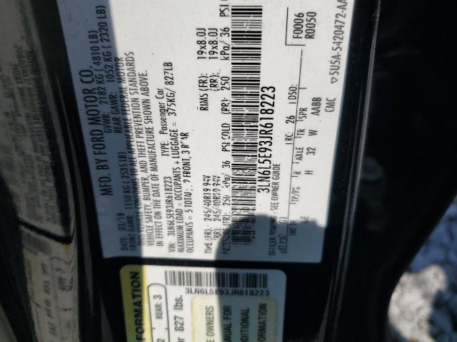 3LN6L5E93JR618223 - 2018 LINCOLN MKZ RESERVE შავი ფოტო 12