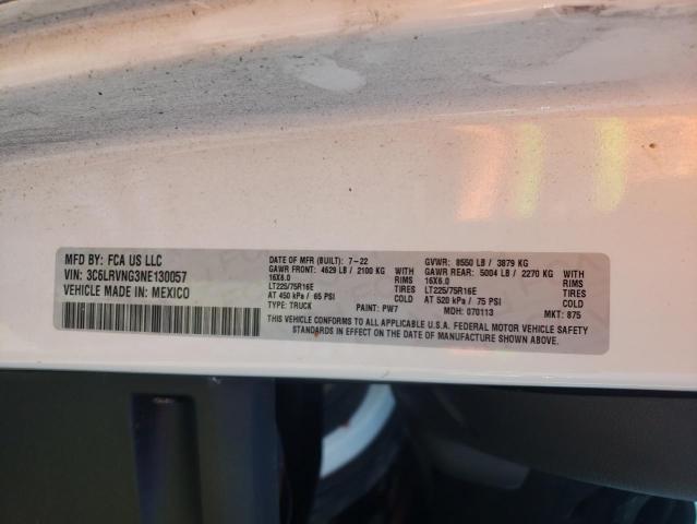 3C6LRVNG3NE130057 - 2022 RAM PROMASTER 1500 STANDARD WHITE photo 12