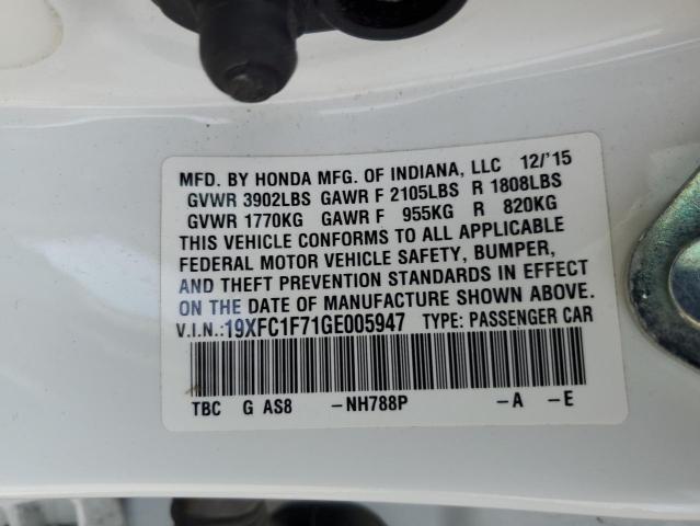 19XFC1F71GE005947 - 2016 HONDA CIVIC EXL WHITE photo 13