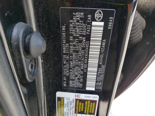 4T1BE46KX9U404855 - 2009 TOYOTA CAMRY BASE BLACK photo 12