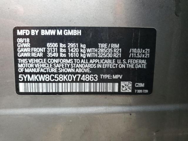 5YMKW8C58K0Y74863 - 2019 BMW X6 M SILVER photo 12