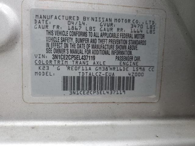 3N1CE2CP5EL437119 - 2014 NISSAN VERSA NOTE S SILVER photo 13