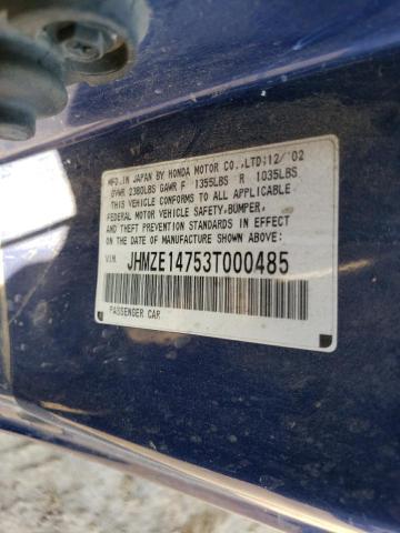 JHMZE14753T000485 - 2003 HONDA INSIGHT BLUE photo 12