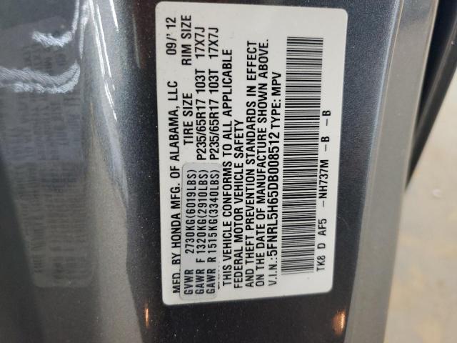 5FNRL5H65DB008512 - 2013 HONDA ODYSSEY EXL ნაცრისფერი ფოტო 13