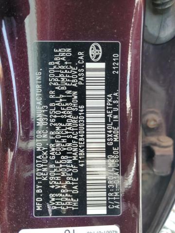 4T1BK1EB4DU030146 - 2013 TOYOTA AVALON BASE Bordeaux Foto 13