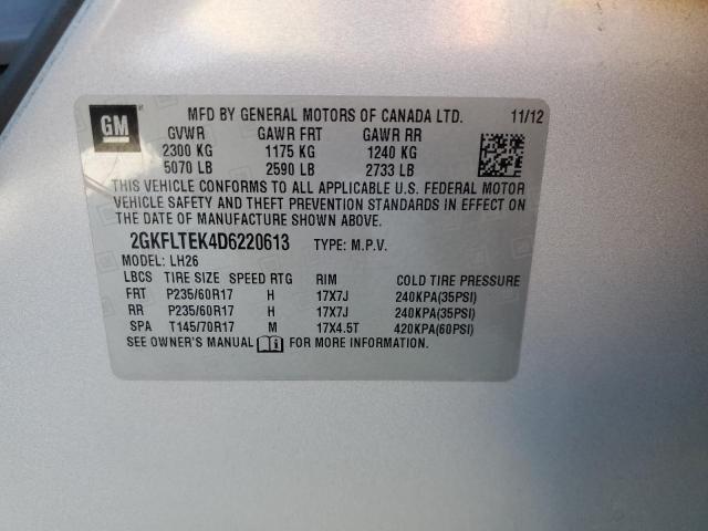 2GKFLTEK4D6220613 - 2013 GMC TERRAIN SLE SILVER photo 12