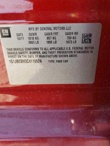 1G1JB6SH3C4119574 - 2012 CHEVROLET SONIC LS 红色 照片 12