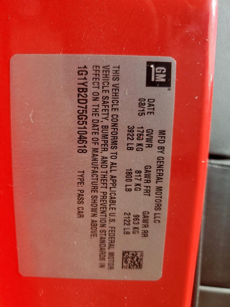 1G1YB2D75G5104618 - 2016 CHEVROLET CORVETTE STINGRAY 1LT RED photo 12