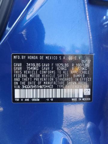 3HGGK5H51HM704403 - 2017 HONDA FIT LX ლურჯი ფოტო 12