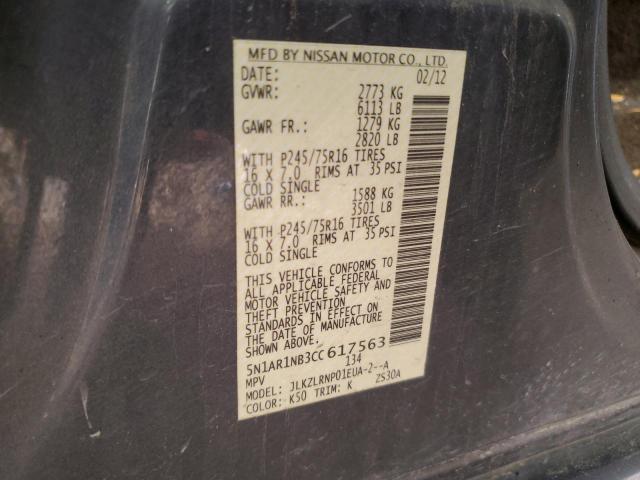 5N1AR1NB3CC617563 - 2012 NISSAN PATHFINDER S გრაფიტი ფოტო 13