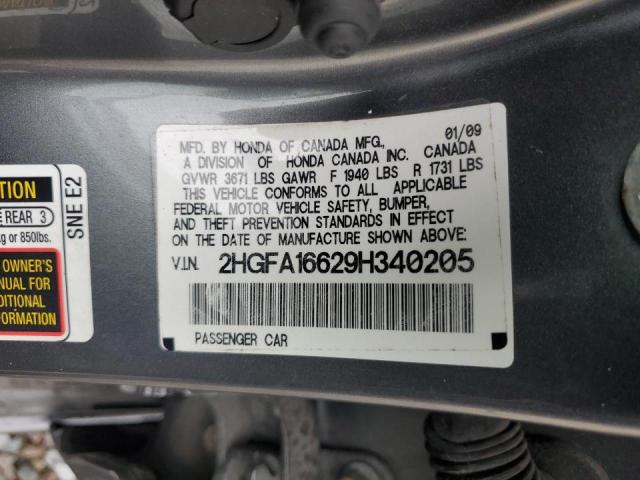 2HGFA16629H340205 - 2009 HONDA CIVIC LX-S Boz foto 12