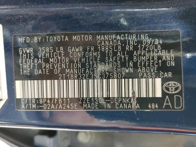 2T1BR32E35C375807 - 2005 TOYOTA COROLLA CE BLUE photo 12