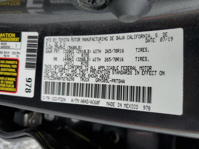 3TMCZ5AN0KM276298 - 2019 TOYOTA TACOMA DOUBLE CAB Szary zdjęcie 12