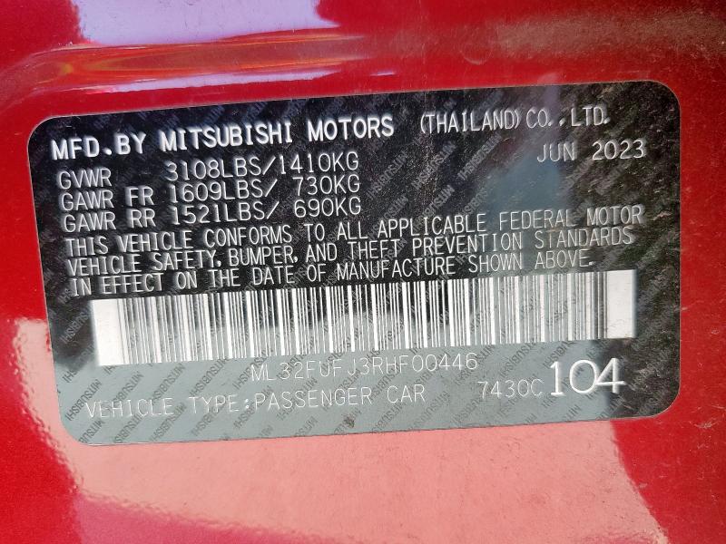 ML32FUFJ3RHF00446 - 2024 MITSUBISHI MIRAGE G4 ES RED photo 13
