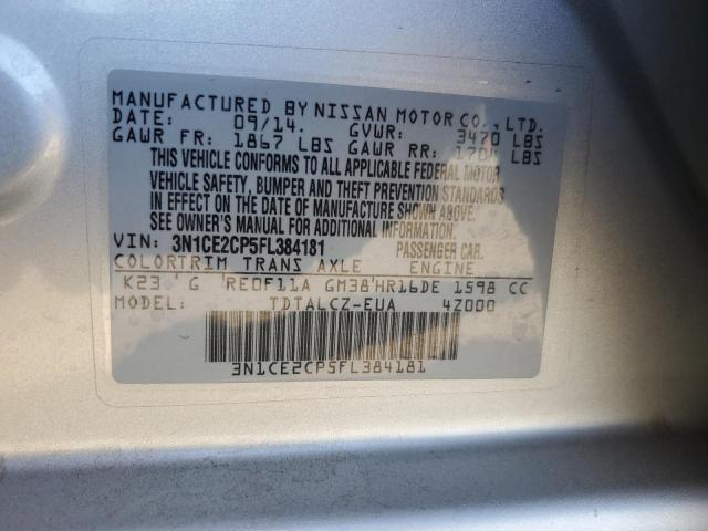 3N1CE2CP5FL384181 - 2015 NISSAN VERSA NOTE S SILVER photo 12