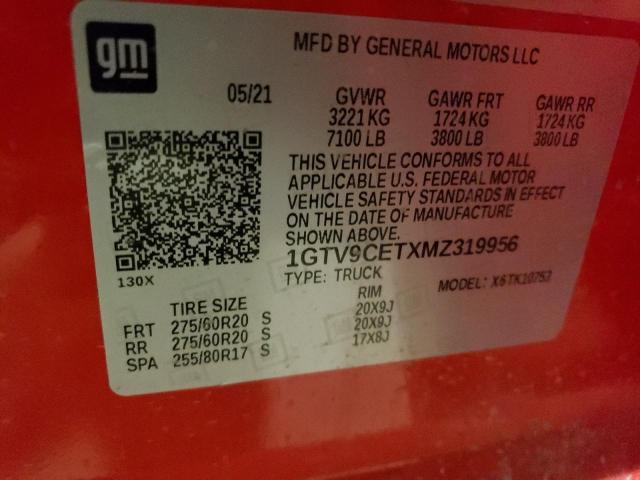 1GTV9CETXMZ319956 - 2021 GMC SIERRA K1500 ELEVATION RED photo 12