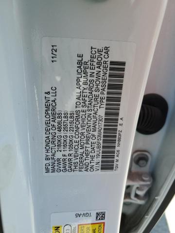 19UUB5F53MA017307 - 2021 ACURA TLX TECH A WHITE photo 12