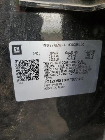 1G1ZD5STXMF077311 - 2021 CHEVROLET MALIBU LT BLACK photo 12