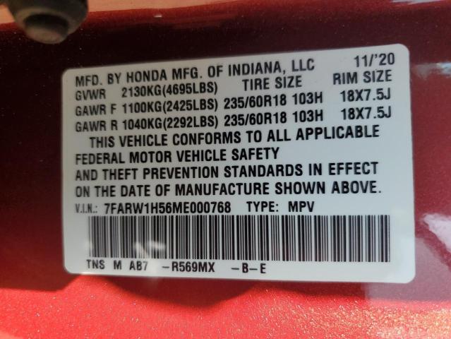 7FARW1H56ME000768 - 2021 HONDA CR-V EX RED photo 12