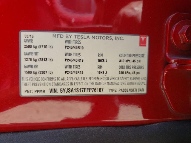 5YJSA1S17FFP76167 - 2015 TESLA MODEL S 70 RED photo 13