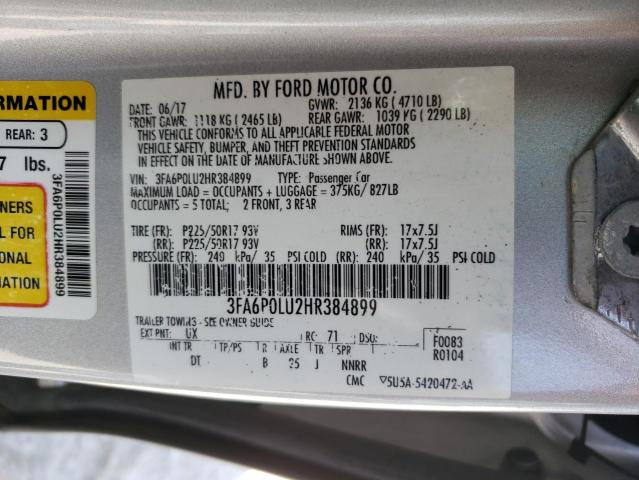 3FA6P0LU2HR384899 - 2017 FORD FUSION SE HYBRID GRAY photo 12