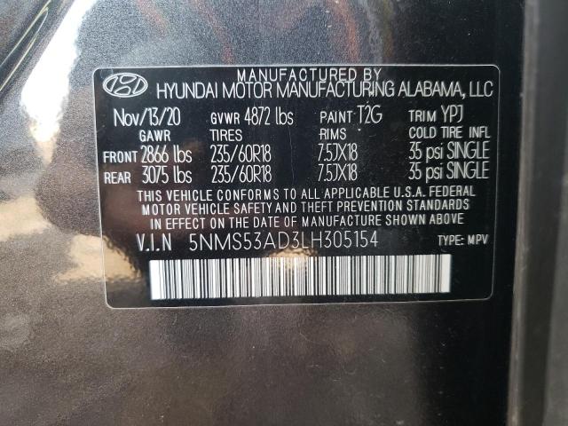 5NMS53AD3LH305154 - 2020 HYUNDAI SANTA FE LIMITED BLACK photo 10