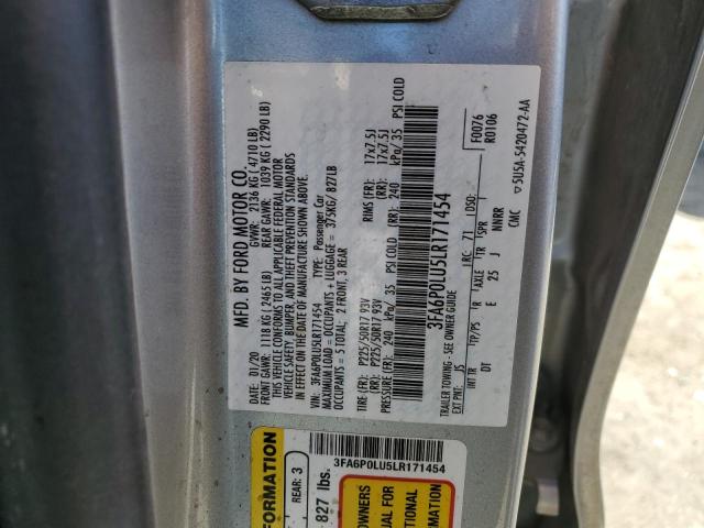 3FA6P0LU5LR171454 - 2020 FORD FUSION SE SILVER photo 13