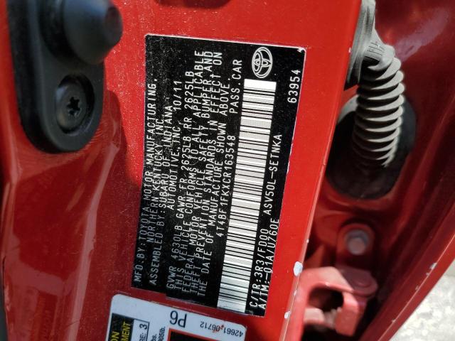 4T4BF1FKXCR163548 - 2012 TOYOTA CAMRY BASE RED photo 12