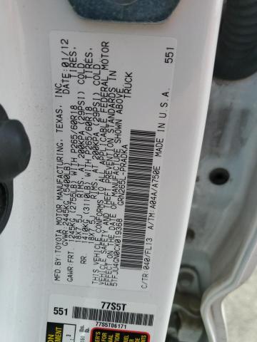 5TFJU4GN0CX019368 - 2012 TOYOTA TACOMA DOUBLE CAB PRERUNNER WHITE photo 12