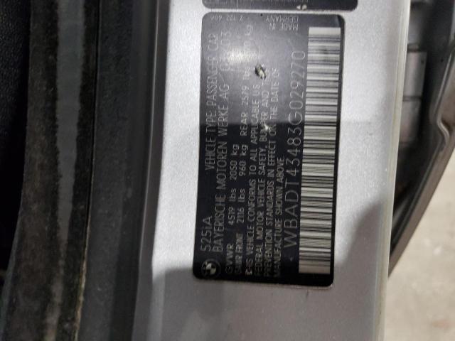 WBADT43483G029270 - 2003 BMW 5 SERIES I AUTOMATIC SILVER photo 12