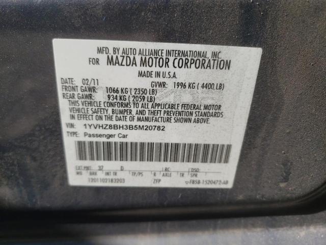 1YVHZ8BH3B5M20782 - 2011 MAZDA 6 I GRAY photo 10