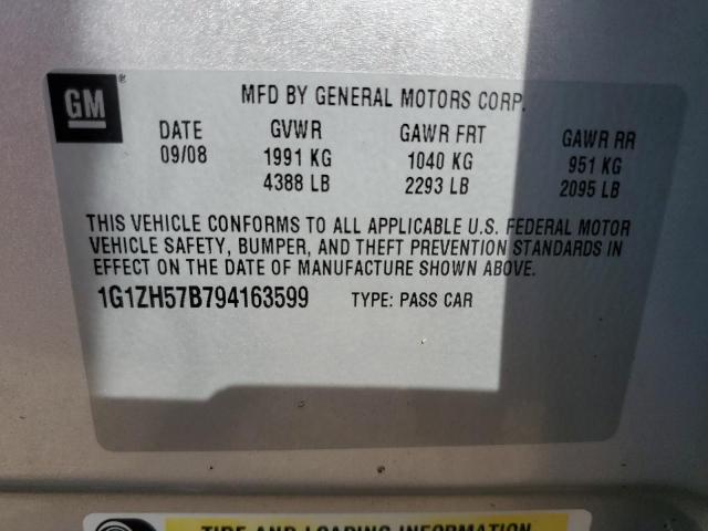 1G1ZH57B794163599 - 2009 CHEVROLET MALIBU 1LT 银色 照片 12